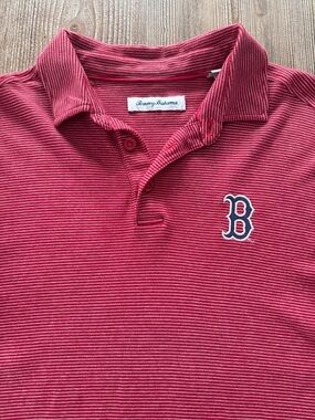 Tommy Bahama Men’s Size Small Red and White Striped Golf Polo Boston Red Sox